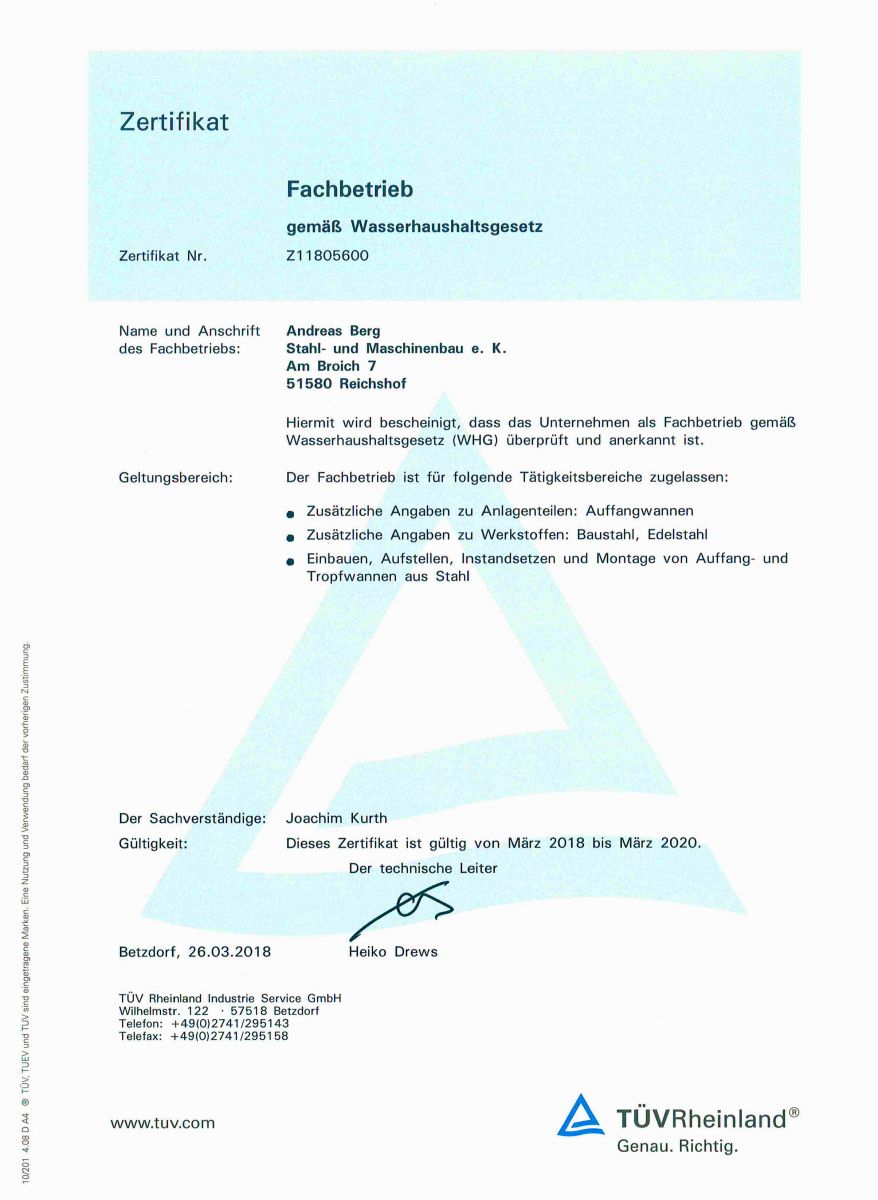 Zertifikat-Fachbetrieb gemäß Wasserhaushaltsgesetzt